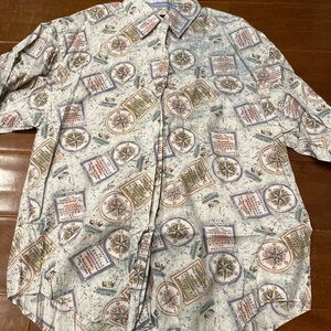 Dockers Light Blue Short-Sleeve Button-Down with Compass & Map Motif
